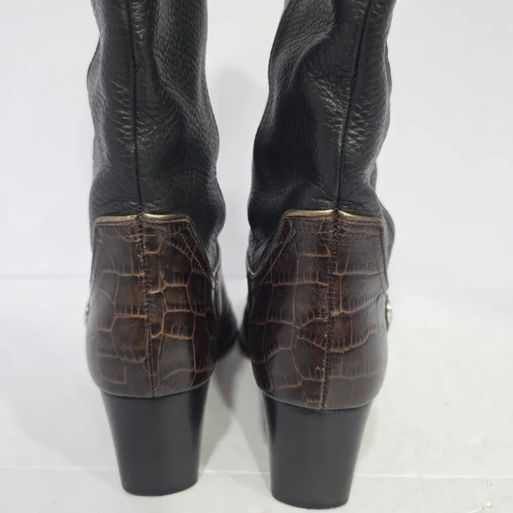 Brighton Women’s Toby Western Boots Sz 7.5 Black Brown Heart Charm Leather NICE!